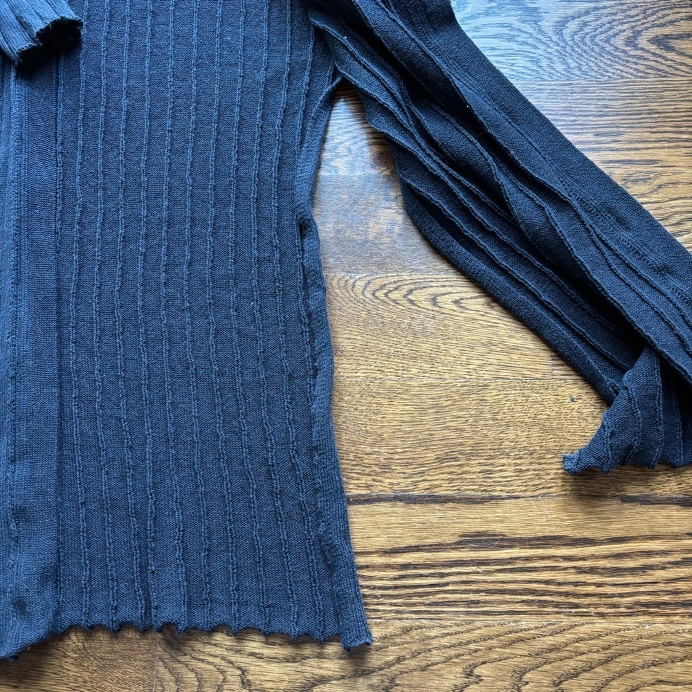 Free People Black Ribbed Long Open Cardigan Duster | Size Medium - Picture 2 of 5